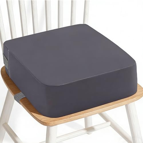 Alzador de Asiento para Niños 8cm, con 2 Correas de Seguridad Antideslizantes, Funda Lavable Extraíble y Portátil de Espuma de Alta Densidad, para Comer, Tocar el Piano, Viajar (Gris)