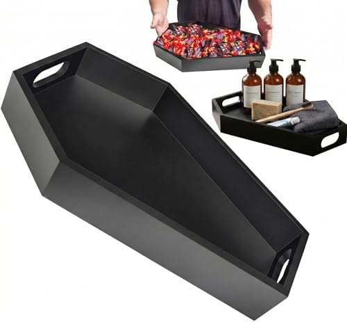 14.2'' Coffin Charcuterie Boards for Gothic Bedroom Kitchen Bathroom Decor - Sturdy Solid Wooden Spooky Halloween Tray for Emo Home