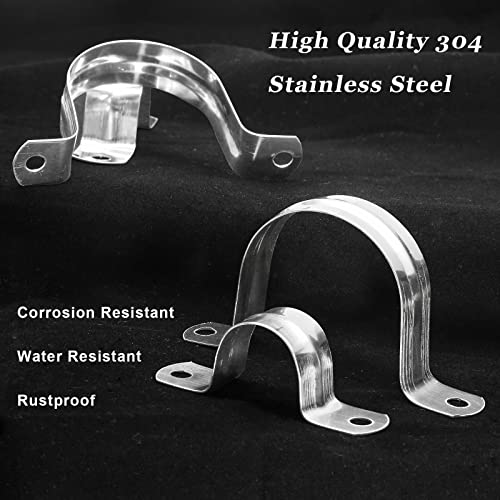 Waziaqoc 10Pcs M25 Pipe Strap Clamp, 2 Hole Strap U Bracket Stainless Steel, U-Tube Clamp Rigid Pipe Strap Hanger Tube Strap Tension Clips For Rubber Hoses, Plastic Steel Pipes, Gas Pipes #TOP2