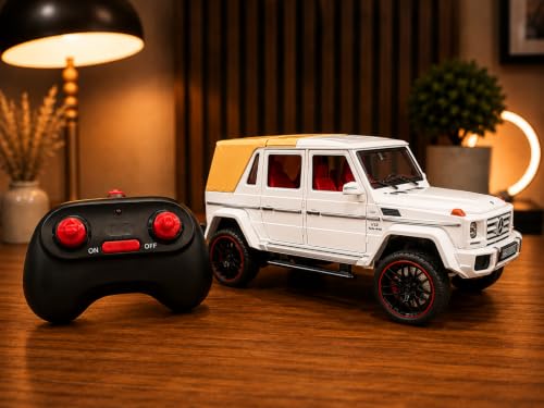 Image of Thywill Solutions Mercedes AMG G63 G-Wagon RC Car for Kids | 1:32 Scale 4WD Remote Control Off-Road Toy Car with Rechargeable Battery | Openable Doors & Light (White)