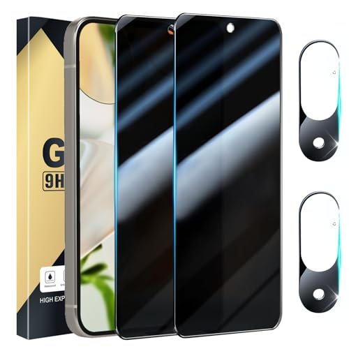 [2+2 Pack] Privacy Screen Protector Compatible with Pixel 9 5G 2 Tempered Film + 2 Camera Lens Glass - High Clarity - Bubble Free - Anti-Spy Protection - Anti-Shatter