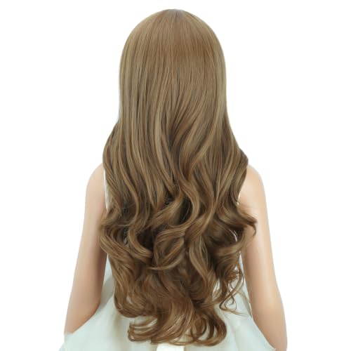 Image of PATTNIUM Kids Child Brown Wig Long Curly Wavy Light Brown Wigs for Girls Middle Part Shoulder Length Synthetic Wig with Wig Cap