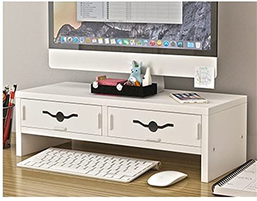 パソコン台 モニター台 机上台 引き出し付き 木製 卓上 机上 ラック キーボード 木質?収納 多種類のデザイン?ひと重 2段?引き出し? PP (A-06-ホワイト)