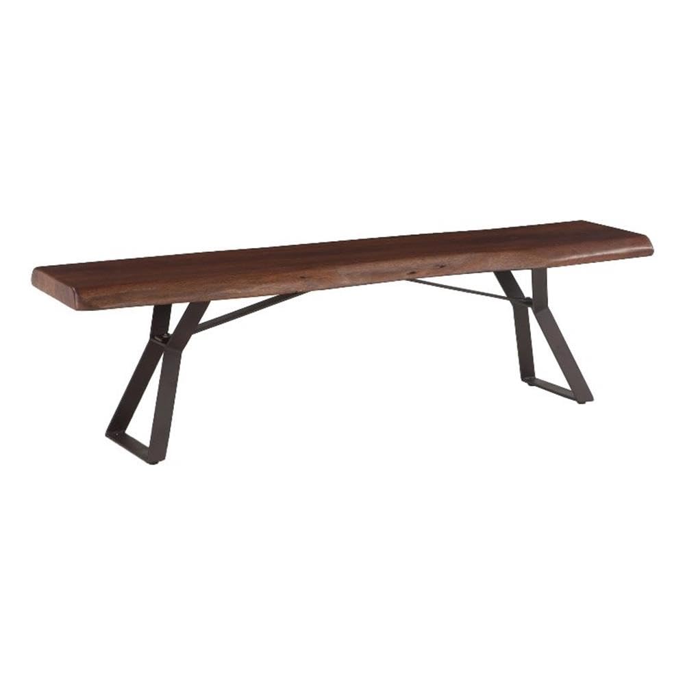 Nottingham Acacia Wood Dining Bench, Indoor Wooden Bench for Dining Table, Kitchen Bench with Iron Base, Brown, 72 Inch