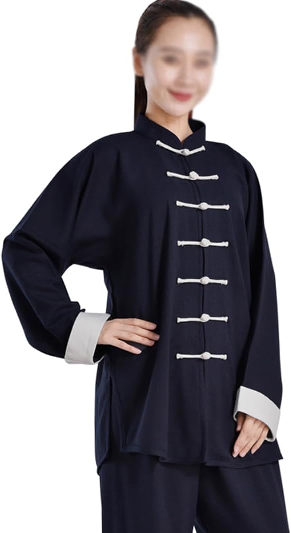 Unisex Cotton Linen Tai Chi Uniforms, Kung Fu Clothing Morning Exercise Uniform Martial Arts Wear Blue-XXS