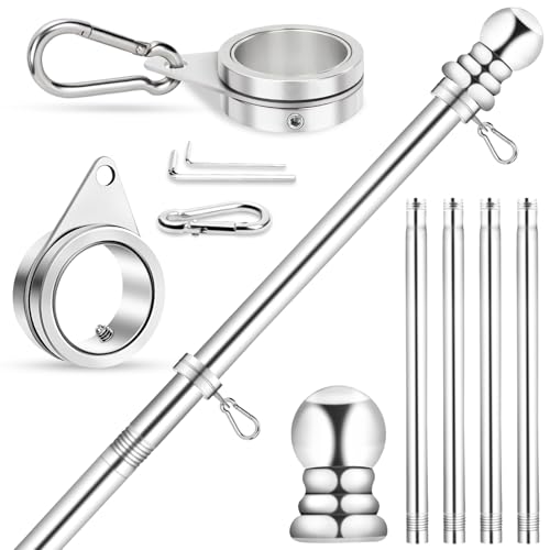 House Flag Pole, REERON 5 FT Metal Spinning Flagpole Kit, 1' Tangle Free Stainless Steel Flag Pole with 360° Flagpole Rings for Outside House Porch Residential Wall Mount for 3x5 Flag, Without Bracket