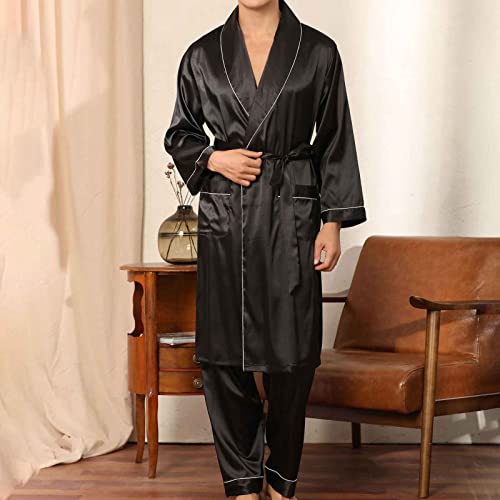 Mens Silk Pajamas Set Big and Tall Satin Robe Bathrobe Cardigan Sets Comfort Soft Sleep Pant Lounge2