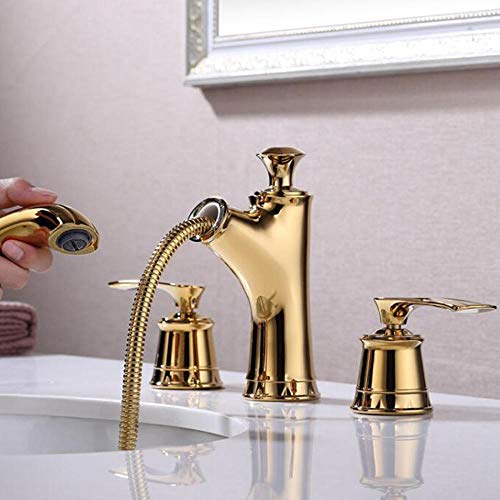 Robinet de lavabo 3 trous eau froide en laiton doré robuste et fluide