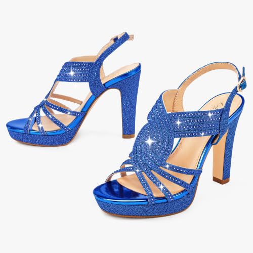 Image of Platform Heels for Women Sandals Dressy Sparkly Rhinestone Chunky