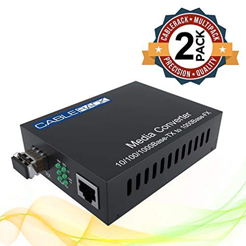 2-Pack Gigabit Media Converter LC Multi-Mode Fiber Media Converter, up to 550m, 10/100/1000Base-Tx to 1000Base-SX (SX Transceiver Included) by CableRack