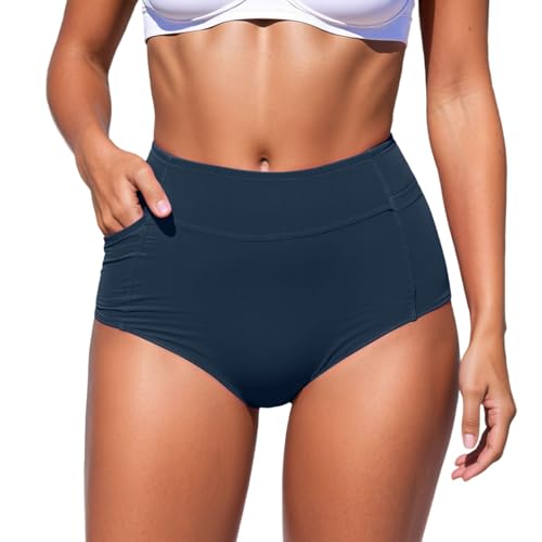 Bikini Mujer Cintura Alta con Bolsillos – Braga de Baño Femenina, Ajuste Cómodo, Tejido Transpirable y Secado Rápido para Verano