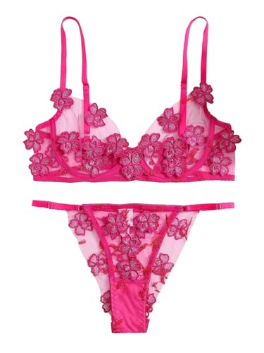 Lingerie sexy à armatures en maille florale et appliques haute finition