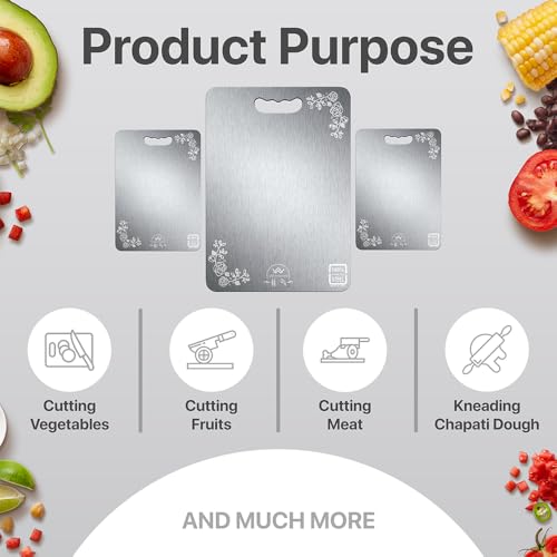 Image of Large 304 Stainless Steel Cutting Board for Kitchen - Vegetable and Fruit Cutter, Long Life Metal Chopping Board (35 x 25 cms)