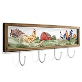 Knot and Style Rooster Decor Wall Art - Chicken Kitchen Decor (4 x Towel/Coat/Key Hooks) Made from Wood 3.5 x 16.9 & Wall Mounting Screws Country Kitchen Decor - Rooster Kitchen Decorations