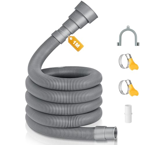 Cozary Tuyau Machine à Laver, 1M Rallonge de Tuyau de Vidange, Tuyau de Vidange Universel, avec U Support et Colliers de Serrage, pour Lave-Linge, Lave-Vaisselle