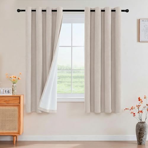 Image of PrinceDeco Blackout Curtains Linen Blended 63 Inch Long Room Darkening Black Out Curtains for Living Room with Natural Slubs & Grayish (Not Solid) Thermal Insulated Grommet 2 Panels,Heathered Natural