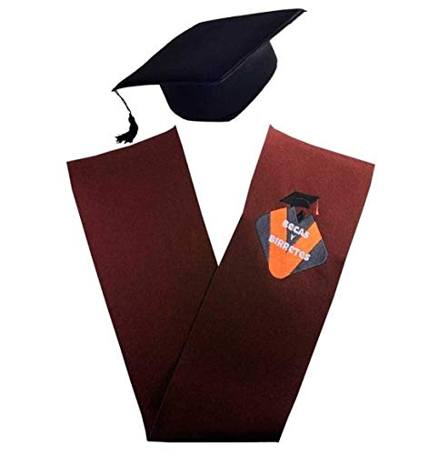 Tiltextil Pack Beca (banda) y Birrete de graduación Infantil - Marron Oscuro