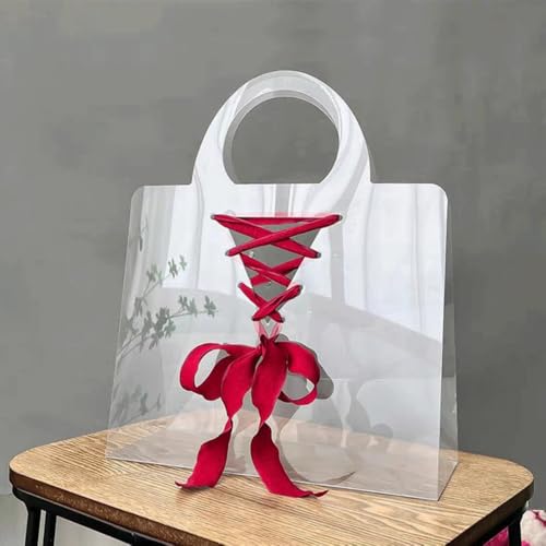 Image of Oasis Pack Of 10 Multipurpose Satchel Waterproof Transparent Bags With Handles For Floral Arrangement, Bouquets - Florist Supply, Gift Hamper Bags For Rakhi, Birthday, Diwali, House Warming & More | 30cm X 12cm X 25cm