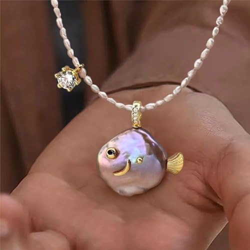 Fish Pearl Necklace for Women Freshwater Pearl Baroque Goldfish Necklace for Mom Daughter, 18k Gold-plated, 14-20mm Pearls, 18" + 2.5" Extender, Anniversary Birthday Gift for Her2