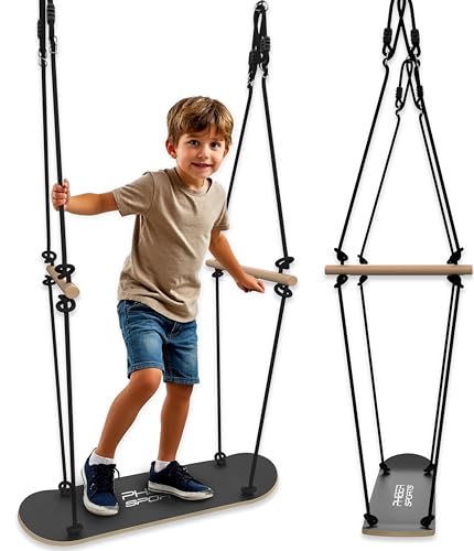 PHIBER-SPORTS Balançoire de skateboard extérieure durable, résistante aux intempéries, antidérapante, debout et assise - Accessoires en bois