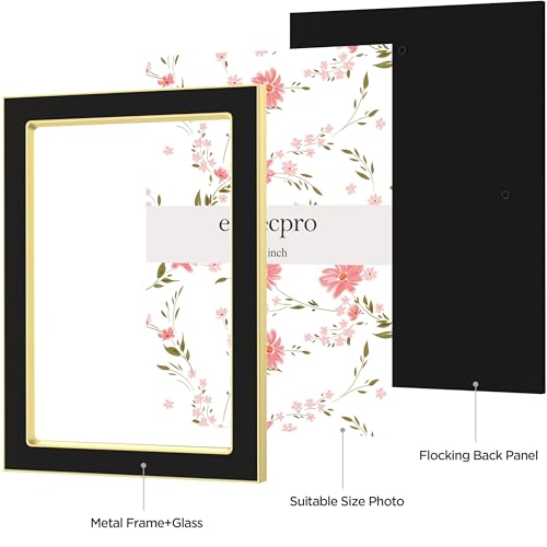 Image of eletecpro 4x6 Enamel Picture Frame Set of 2 with Real Glass Cover, Cute Photo Frame with Gold Metal Edge, Horizontal and Vertical Display Pictures 4 by 6 for Tabletop and Wall Decor, Black