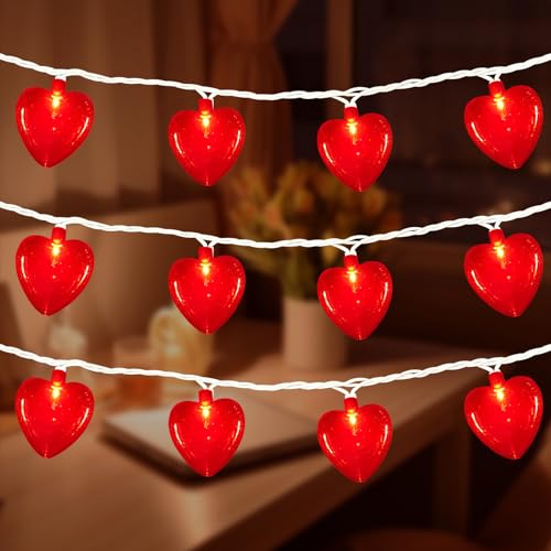 Abeja 8.5Ft Red Heart String Light, Valentine Day Decoration Lights with10 Red Heart, Connectable Fairy Heart String Lights for Valentine's Day Bedroom Wedding Anniversary Outdoor Indoor Decor