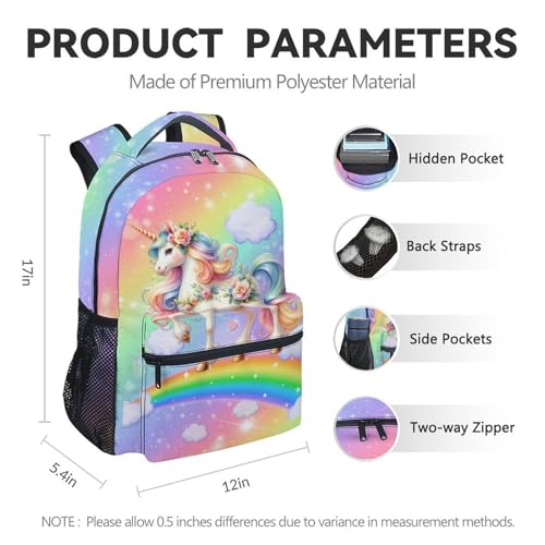 Unicorn Backpack for Girls, 17 Inch Colorful Backpacks for Primary School, Aesthetic Durable Lightweight Bookbag for Kids 6