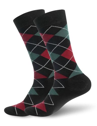 Men’s Winter Socks Crew Warm Knit Cozy Soft Casual Vintage Winter Cotton Athletic Gifts Man Rhombus Diamond Golf Sock 9~122