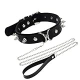 Black PU Leather Punk Studded Choker with Detachable Chain O-Ring Adjustable Choker Necklace, Novelty Chokers Necklaces for Women, Goth Chokers for Halloween Cosplay,Gothic Outfits EMO Accessory