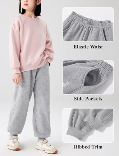 Happy Cherry Kid Girls Fleece Lined Cotton Jogger Pants Straight Leg Regular Fit Thermal Sweatpants Trousers 5-12Y4