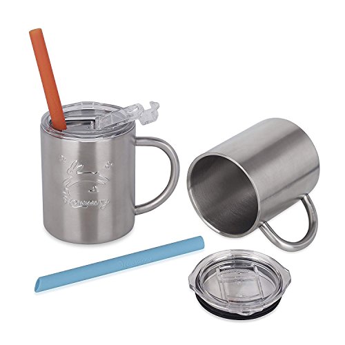 Housavvy 10 Oz Kids Stainless Steel Cups with Straws and Lids,Insulated Spill Proof Toddler Cups with Handle,Fun Kids Smoothie Tumblers BPA Free Baby Sippy Cups for Toddlers Easy Cleaning