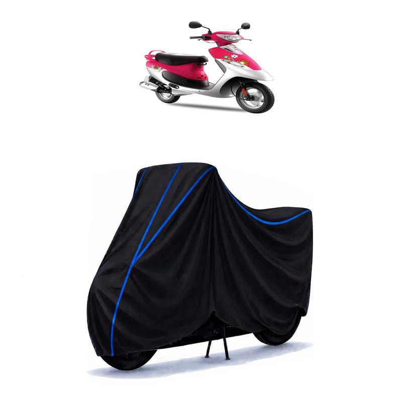 Image of Scooty Cover Water Resistant for Pep Plus Princess Pink | Universal Scooter & Bike Cover | Heavy Duty UV Dust, Rain & Scratch Protection Weather Indoor Outdoor | Black with Blue Piping