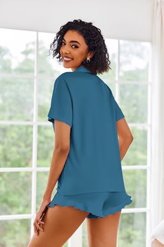 Image of Ekouaer Pajamas Set for Women Short Sleeve Sleepwear Button Down Pjs Lounge Sets Soft Nightwear