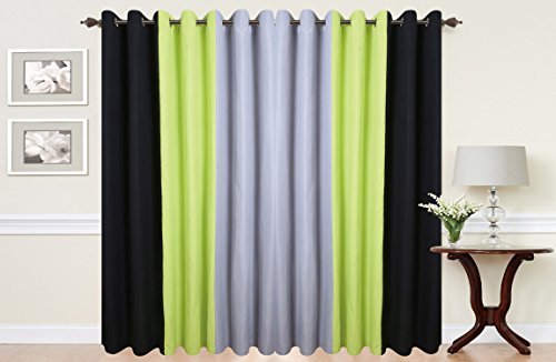 cushion mania Ringtop Eyelet Curtains fully lined 140 GSM fabric PLAIN 3 TONE Black/LIME GREEN/grey (90" wide X 72" drop)
