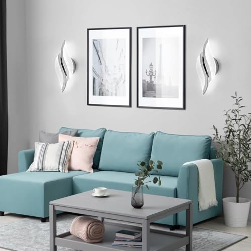 Image of CANEOE Modern LED Wall Sconce 6000K Chrome Indoor Wall Light Fixtures Acrylic Wall Sconce Lighting for Living Room Bedroom Bedside Bathroom Hallway Stairway Wall Lamp (Chrome, 2 Packs, 6000K)