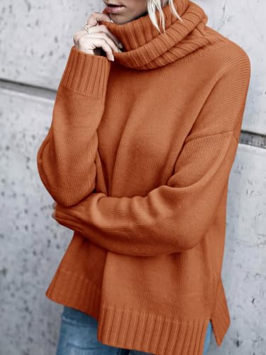 Image of FISACE Womens Oversized Turtleneck Pullover Sweater Cable Knit Sweater Tops | Long Sleeve,Slouchy,Fall,Winter,Lightweight,Loose,Trendy,Casual,Sexy