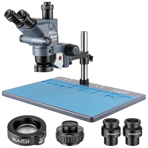 Image of Kaisi Trinocular Stereo Microscope for Professional Repairer Soldering,6.5X-65X Magnification and Adjustable WF10x22 Eyepieces,Extra Large Silicone Working Table,Retractable Stand Zoom Microscope