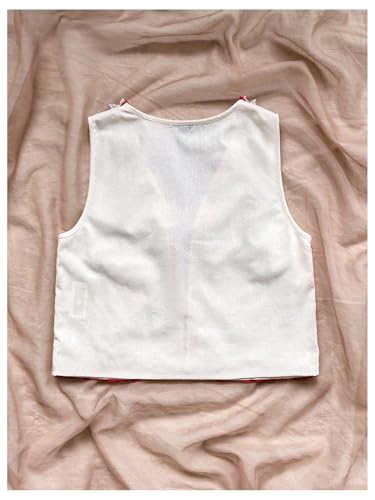 MakeMeChic Women's Cute Tie Front Vest Heart Lace Trim V Neck Tops Sleeveless Pocket Outerwear2