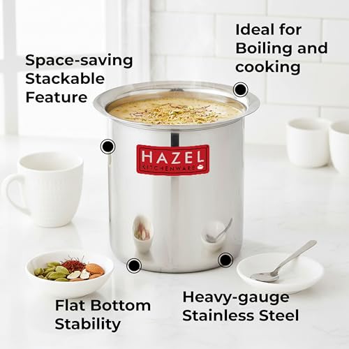 Image of HAZEL Steel Milk Pot with Lid|1800 ml Stainless Steel Milk Boiler Container|Milk Boiling Vessel Gunj for Kitchen, 2 count, Silver