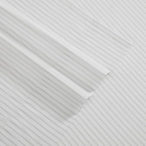 Image of Tommy Hilfiger - Full Size Sheet Set, Crisp & Tailored Cooling Sheets with a Smooth Cotton Percale Lightweight Feel - Bed Sheets with Matching Pillowcases & Fitted Sheet (Monogram Stripe Grey)