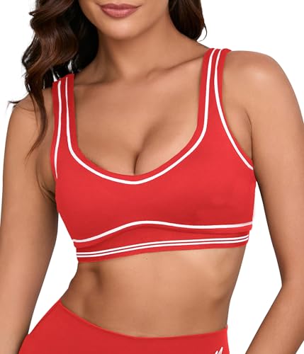 Image of Women Sweetheart Padded Sports Bra- Workout Fitness Square Neck Low Back Yoga Bra