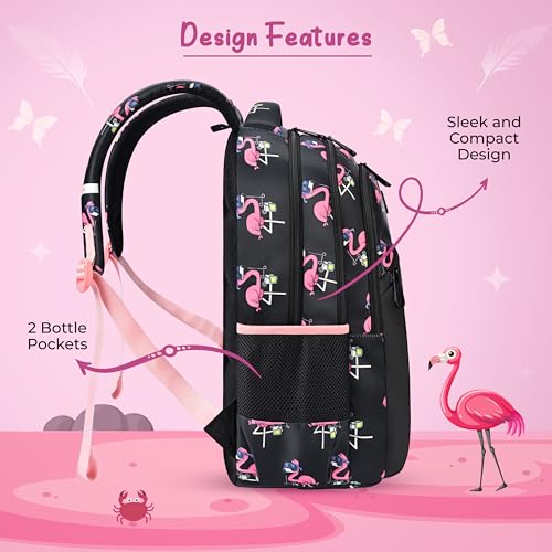 Image of Gear Flamingo 15 inch /21L Medium Water Resistant School Bag | Casual Backpack | Daypack | Travel Backpack | Kids Bag for Boys /Girls (Black - Pink)
