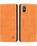 SHIELDON iPhone Xs Max Case, Genuine Leather iPhone Xs Max Wallet Case Support Auto Wake/Sleep RFID Protective Card Holder Folio Magnetic Stand Cover Compatible with iPhone Xs Max (6.5