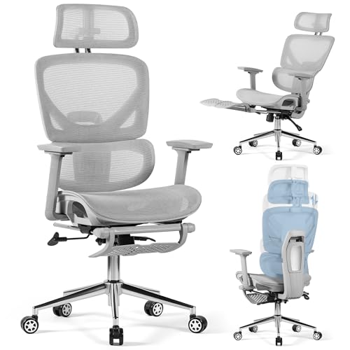 HERCULES オフィスチェア 3Dアームレスト フットレスト付き（グレー）