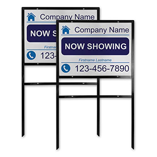 Personalized Real Estate Sign Kit (2 pk) │Custom 24x18 Double-sided Aluminum Insert with Metal H-Frame [For Rent, FSBO]