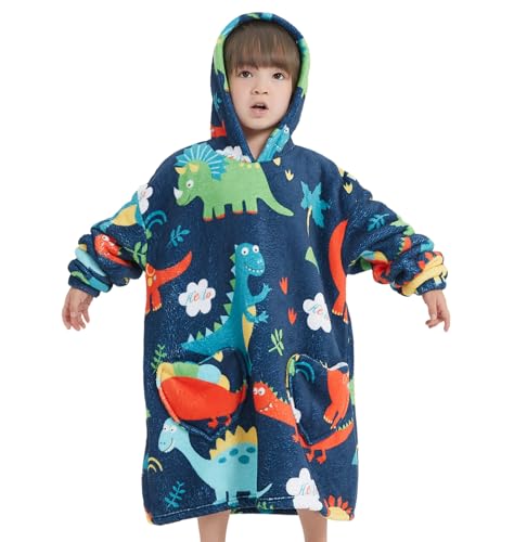 Fiosnow Dinosaur Blanket Hoodies for Kids Toddler 2-6YR Oversize Wearable Blanket Hoodies for Boys Girls