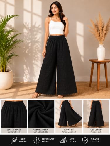 Image of Women's Premium Chicken Palazzo Pants | Wide Leg Flared Fit | Elastic Waist | Full Length Ethnic Bottom Wear | Free Size