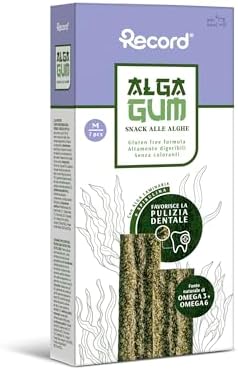 Record - Snacks dentales para Perros Alga Gum con Algas laminarias y espirulina, M,7 Stick. Masticativos con acción antiplaca, antisarro y contra el Mal Aliento. Ricos en Omega 3-6, Naturales y
