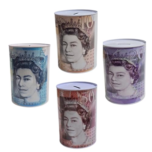 Bank Note Money Tin Piggy Bank, Savings Tin for Kids, Compact Cash Tin with Note & Coin Slot Opening, Multicoluor Coin Bank, Ideal Money Saving Jar for Adults & juniors (One Random Supplied)