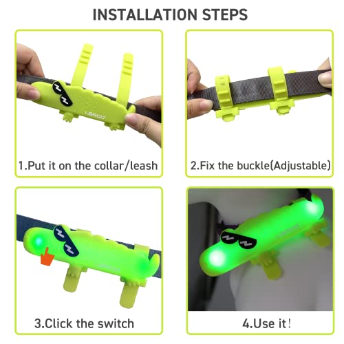 LaRoo LED Leuchtband für Hunde, USB Wiederaufladbar Leuchtanhänger Einfach an Halsband Leine und Geschirr zu Befestigen,3 Leuchtmodi Blinklicht für Hund (Grün)